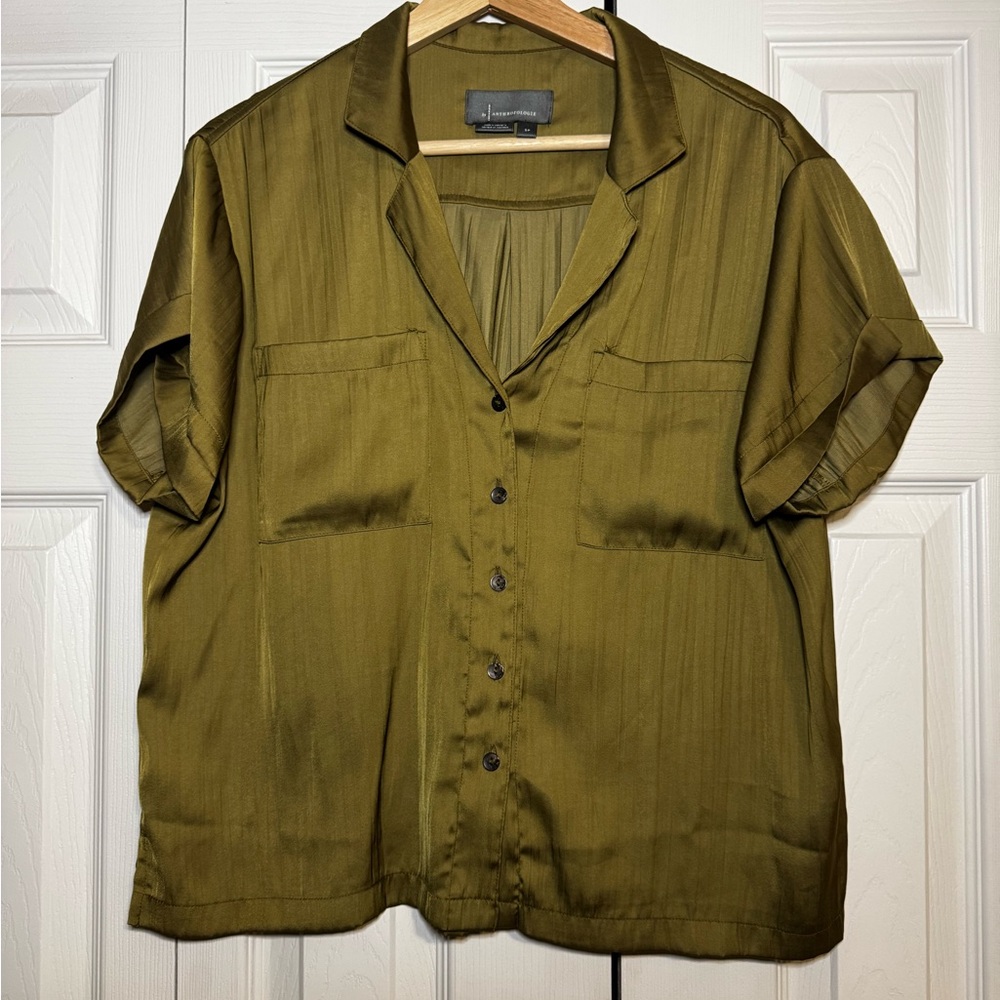 Anthropologie Khaki Pleated Blouse
